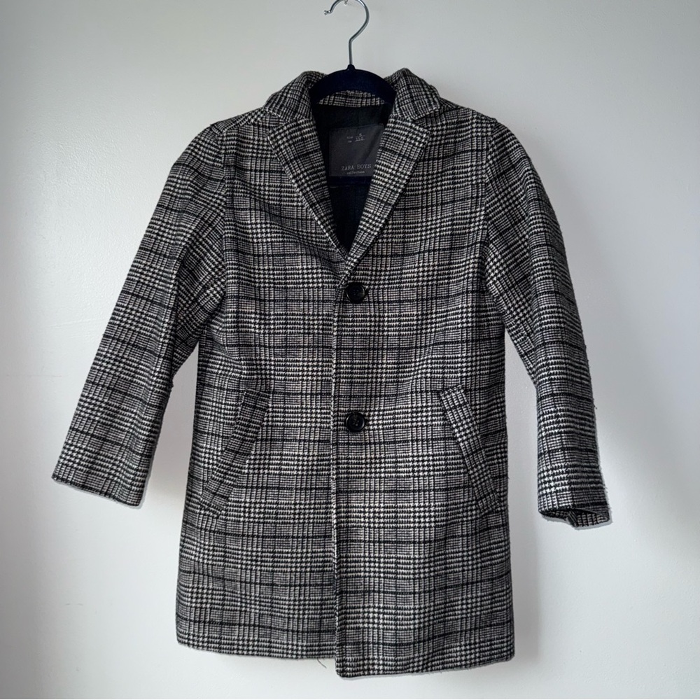 Classic Black and White Plaid Pea Coat for Kids